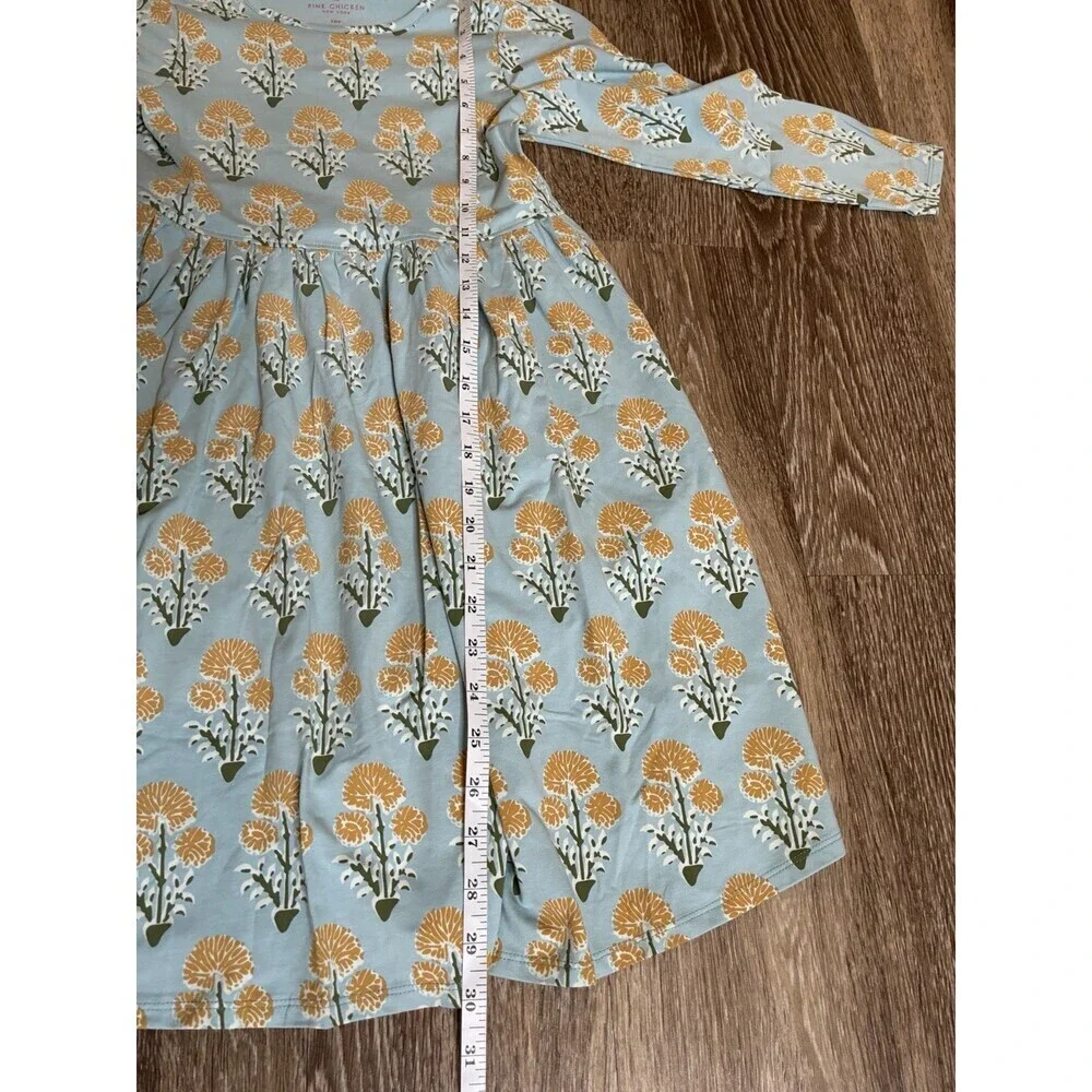 Pink Chicken Girls Long Sleeve Blue Floral Dress Size 10Y